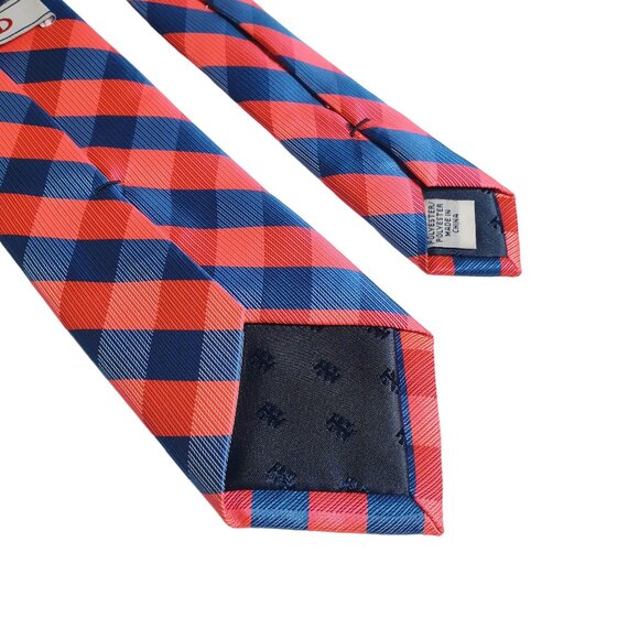 Izod Mens Pink Blue Plaid Tie Vintage Skinny Tie Designer Gift Baby Reveal - Picture 5 of 5